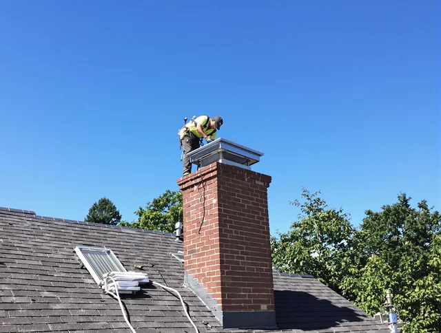 Macedonia Chimney Sweep technician measuring a chimney cap in Macedonia, OH