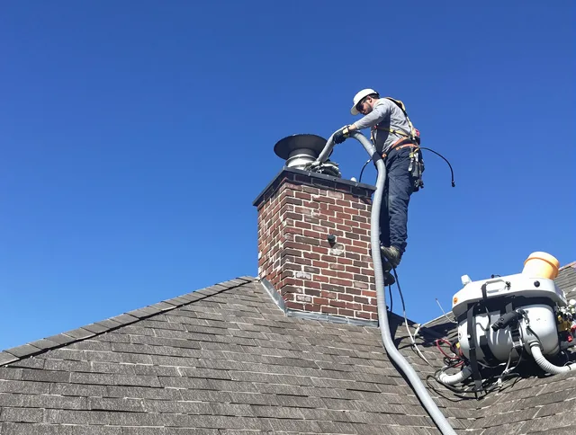 Dedicated Macedonia Chimney Sweep team member cleaning a chimney in Macedonia, OH