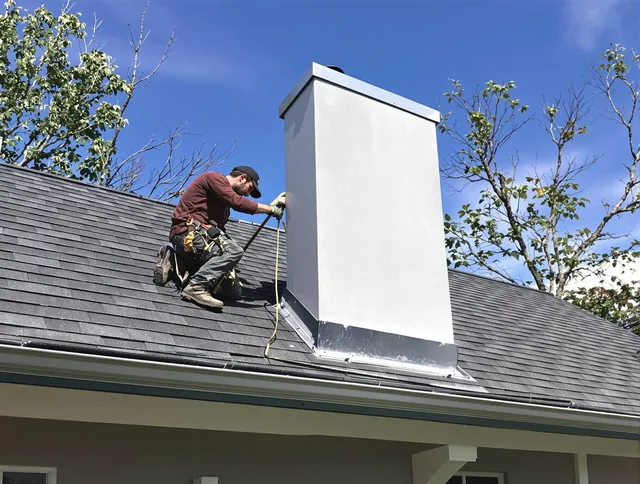 Macedonia Chimney Sweep team member finishing chimney construction in Macedonia, OH