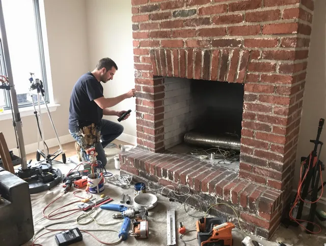 Macedonia Chimney Sweep specialist finalizing chimney liner service in Macedonia, OH