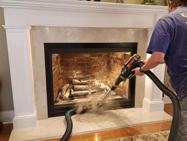 Fireplace cleaning performed by Macedonia Chimney Sweep in Macedonia, OH