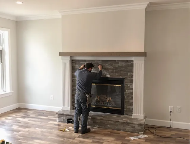 Macedonia Chimney Sweep finishing a custom fireplace install in Macedonia, OH